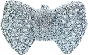 Handmade Inlay Rhinestone Bow Clutch Bag for Women, Sparkling Evening Party Wedding Purse with Detachable Pearl Chain Strap