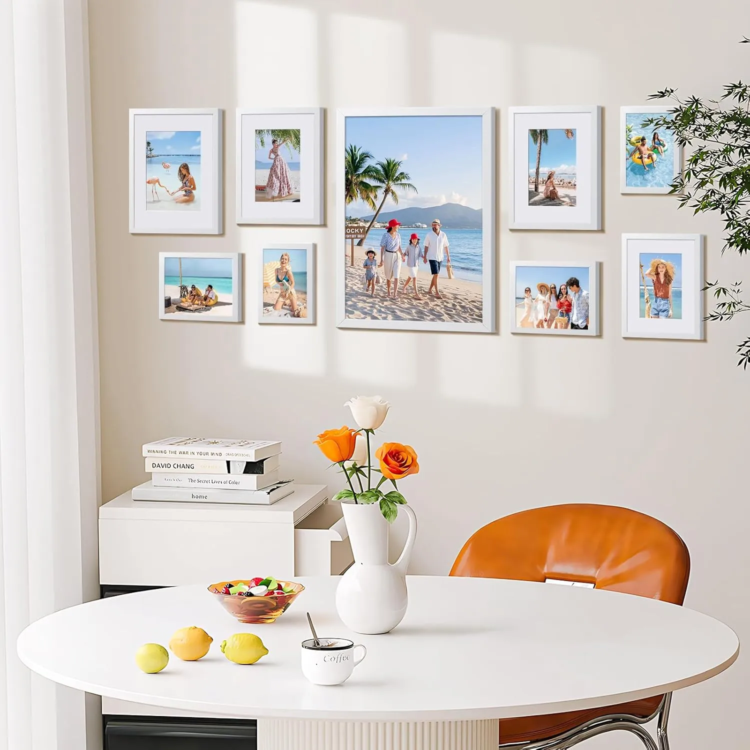 HappyHapi 4x6 Picture Frames Set of 10, Tabletop or Wall Display Pictures 3.5x5 with Mat or 4x6 Without, Multi Photo Frames Collage (White)