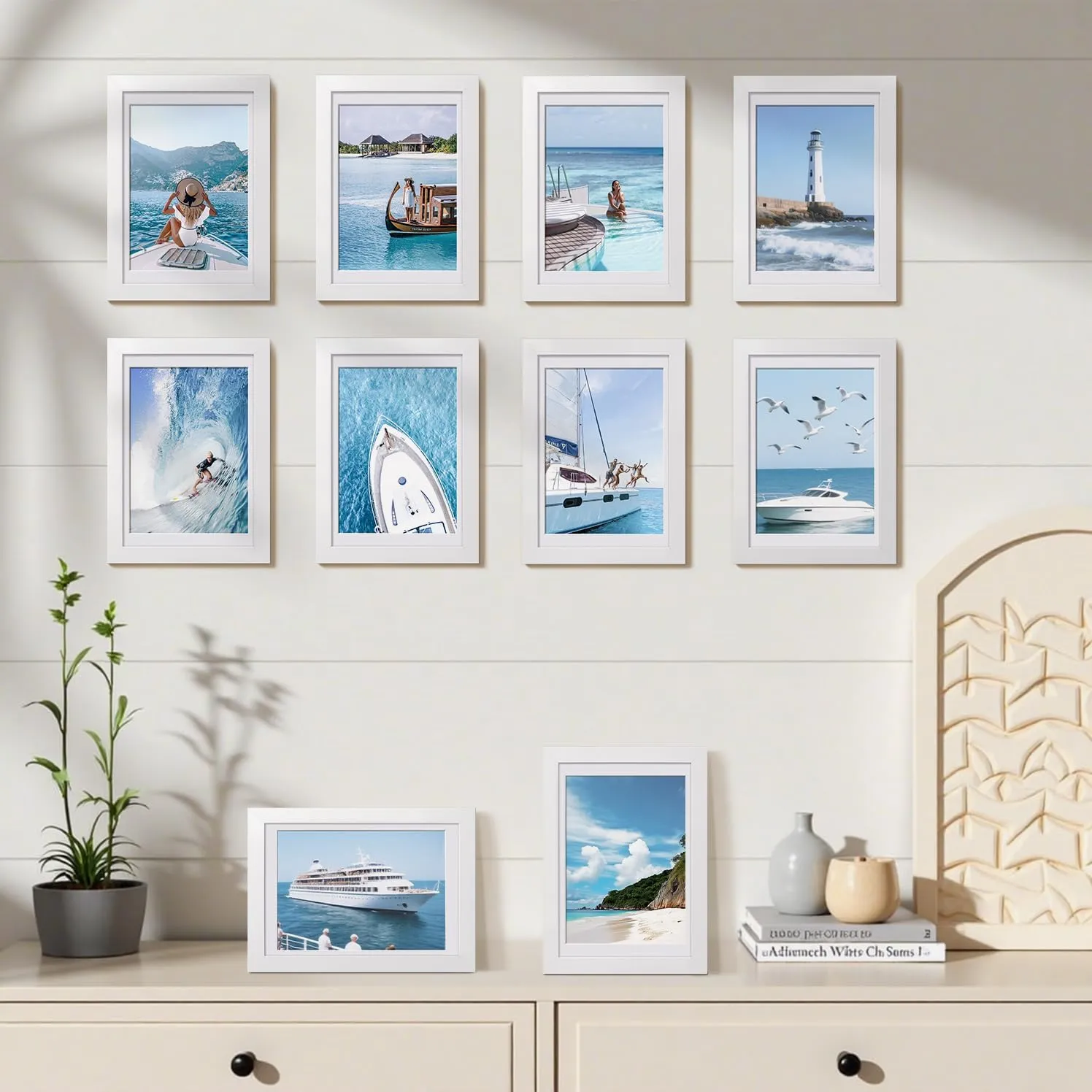 HappyHapi 4x6 Picture Frames Set of 10, Tabletop or Wall Display Pictures 3.5x5 with Mat or 4x6 Without, Multi Photo Frames Collage (White)