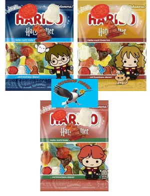 Harbo HarryPotter Variety Pack Harry Ron & Hermione 18.9oz Gummy Easter Basket Candy - Includes PITCHING PIGEON Brand Magnet