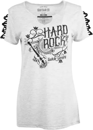 Hard Rock Guitar Company Criss Cross Lattice Sleeves, Slim Fit Tee, Grey