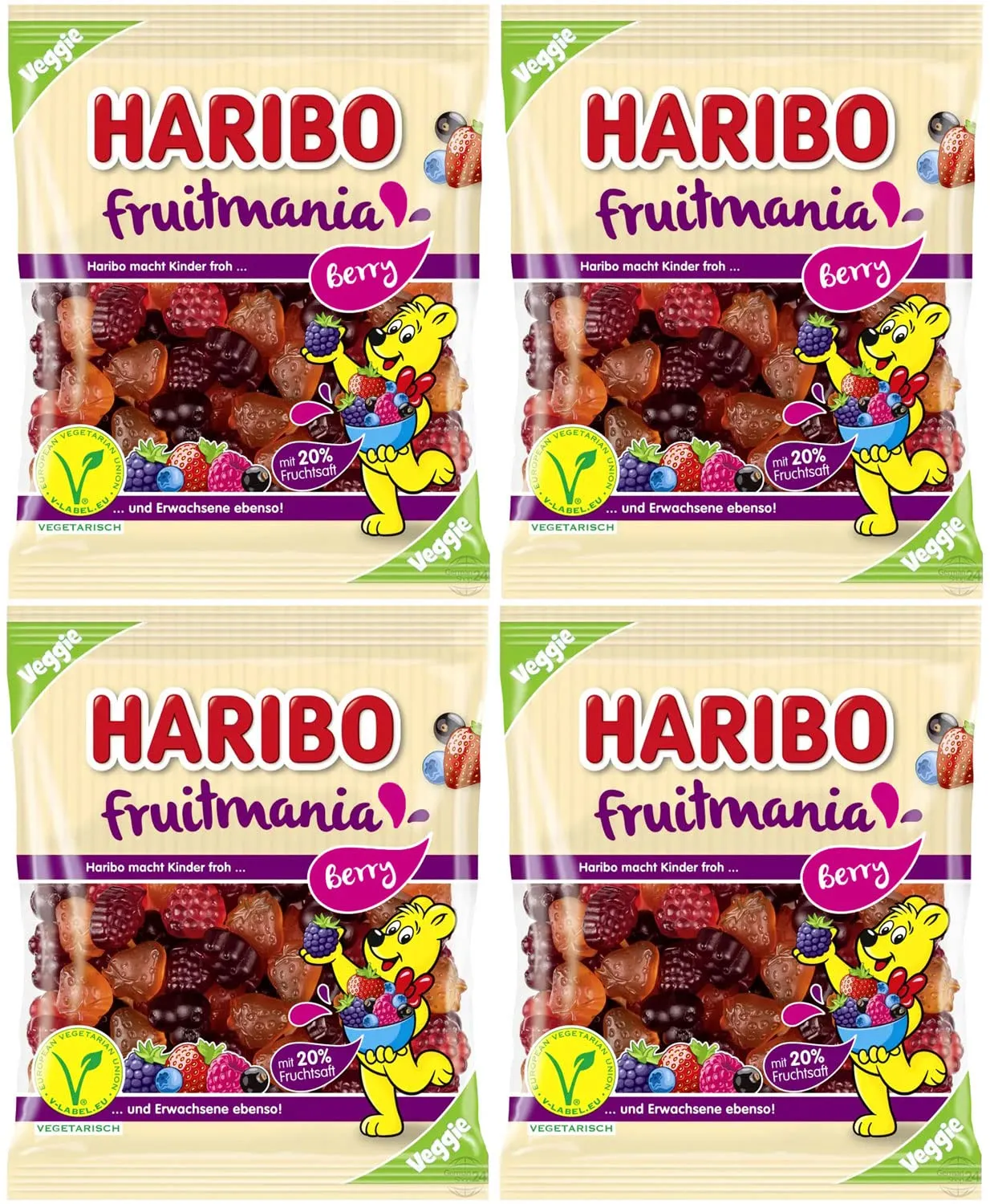 Haribo Fruitmania Berry Vegan Gummy Candy 4-Pack (4 x 160g)