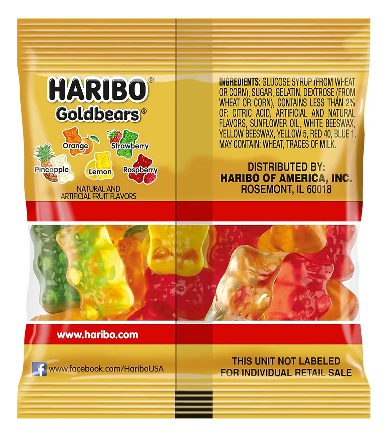 HARIBO Goldbears, Gummi Candy, 22.8 oz Tub (54 Packs) Assorted Flavors