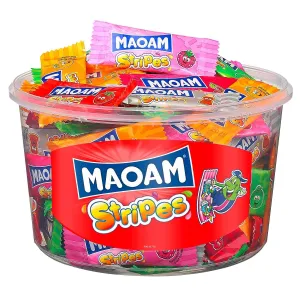 Haribo Maoam Stripes I Pack of 100 Fruit and Cola flavored Chewy Candy Strips | Tub 700g 24 ounce