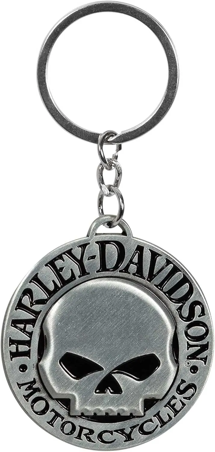 Harley-Davidson Metal Key Chain, Classic Willie G Skull Logo - Silver & Black