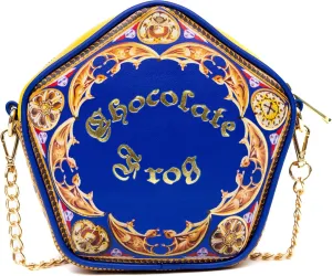 Harry PotterBag, Crossbody, Figural, Chocolate Frog Candy Box Replica Debossed Gold, Blue, Vegan Leather