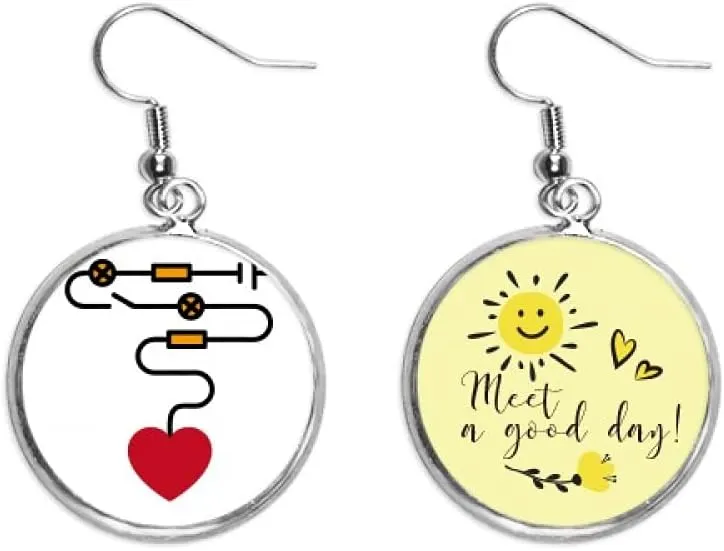 Heart Circuit Power Switch Ear Drop Sun Flower Earring Jewelry Fashion