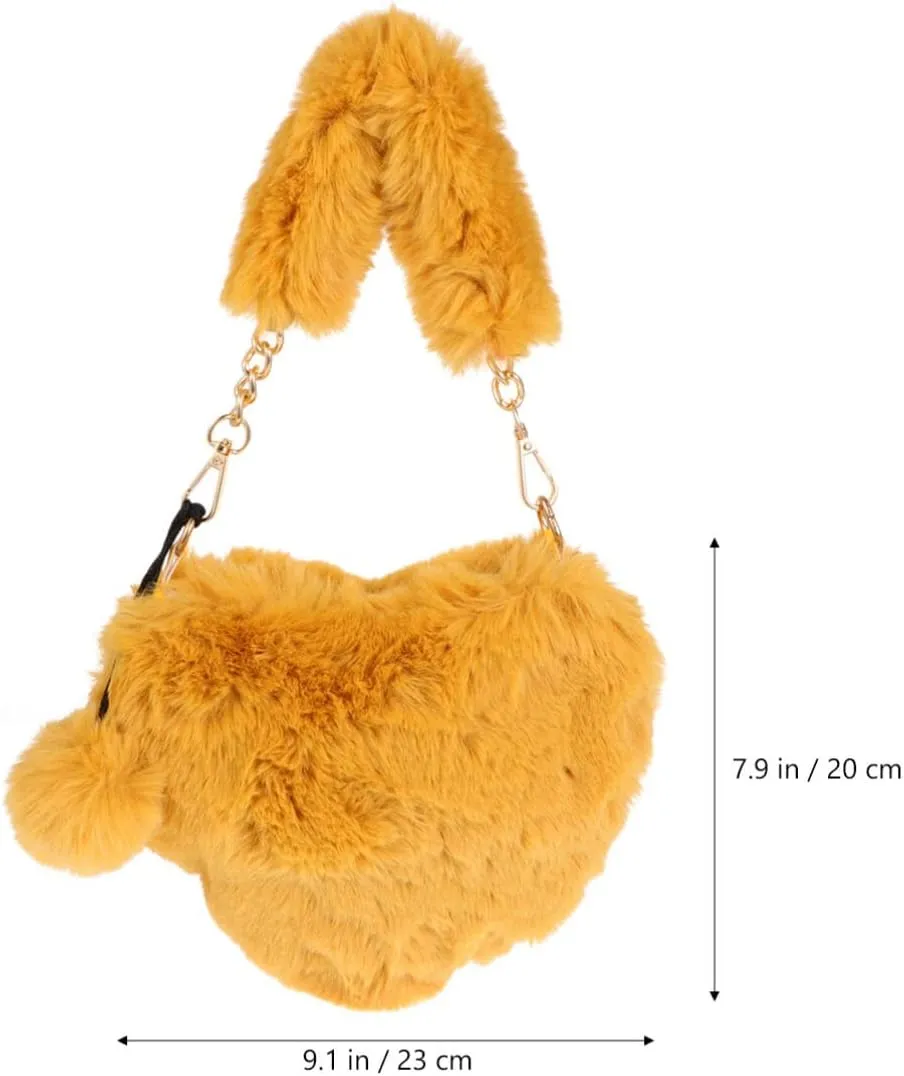 Heart Purse for Women Faux Fur Purse Winter Plush Shoulder Bag Heart-Shaped Bag Womens Lovely Heart Handbag(Red)