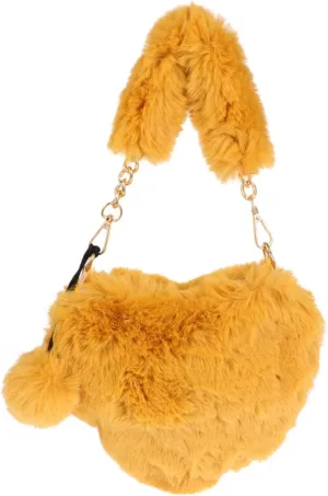 Heart Purse for Women Faux Fur Purse Winter Plush Shoulder Bag Heart-Shaped Bag Womens Lovely Heart Handbag(Red)