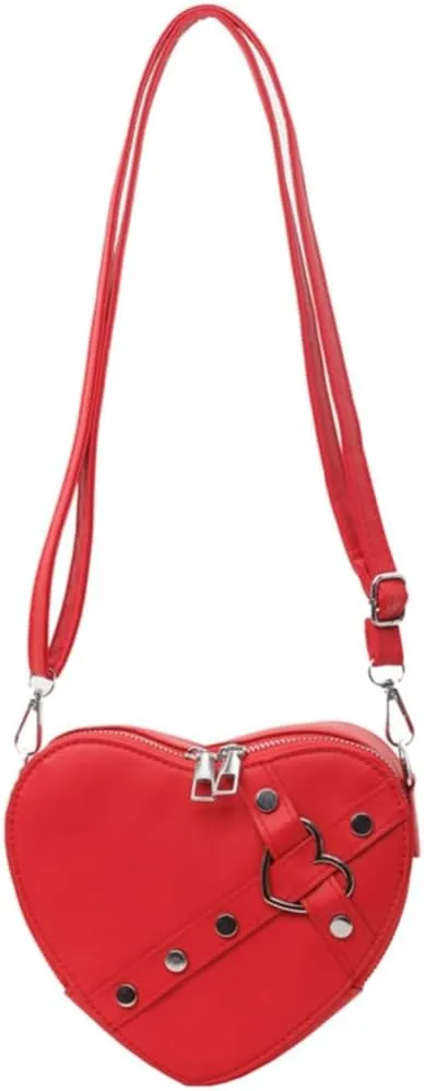 Heart Shape Crossbody Bag Rivet Shoulder Bags for Women Girl Fashion Bags Leather Bag