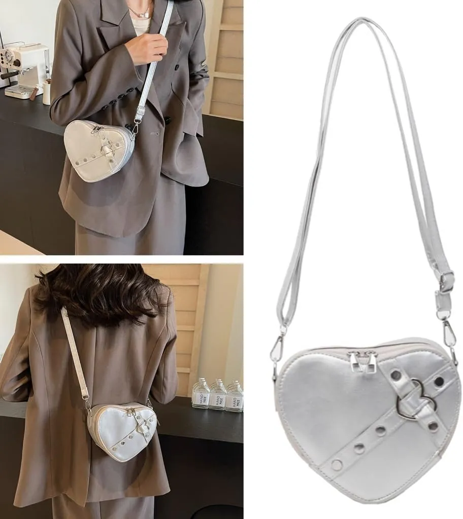 Heart Shape Crossbody Bag Rivet Shoulder Bags for Women Girl Fashion Bags Leather Bag