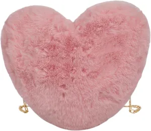 Heart Shaped Shoulder Bag, Furry Purse, Casual Cute Tote Crossbody Bag for Women Ladies