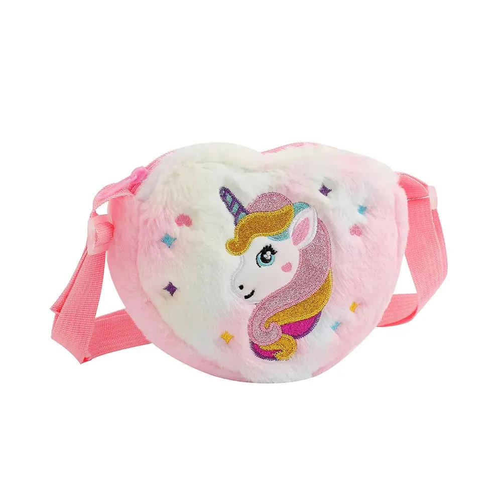 Heart shaped  Shoulder Bag Unicorn Cartoon Plush Love Crossbody Bag Kindergarten Girls' Candy Storage Bag