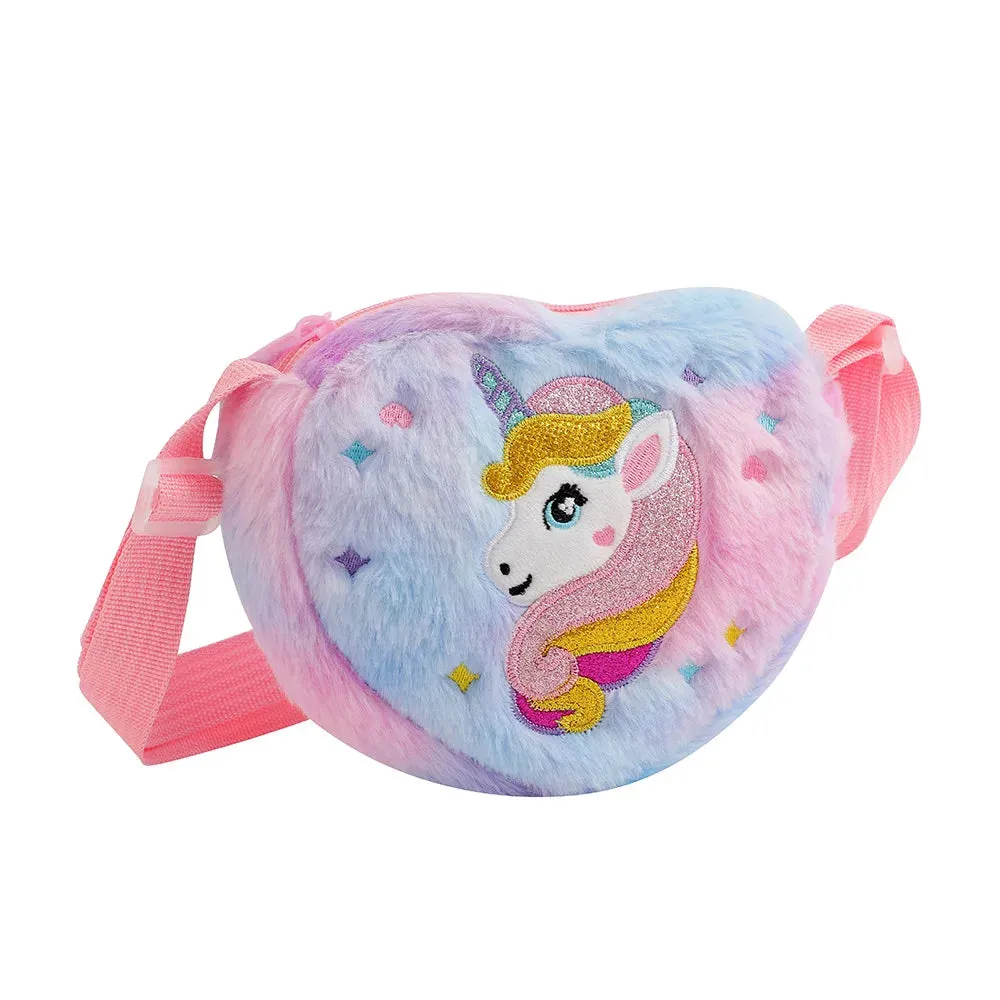 Heart shaped  Shoulder Bag Unicorn Cartoon Plush Love Crossbody Bag Kindergarten Girls' Candy Storage Bag