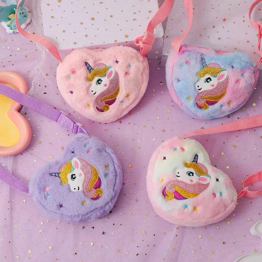Heart shaped  Shoulder Bag Unicorn Cartoon Plush Love Crossbody Bag Kindergarten Girls' Candy Storage Bag