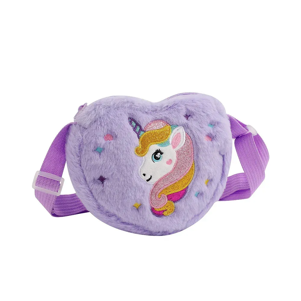 Heart shaped  Shoulder Bag Unicorn Cartoon Plush Love Crossbody Bag Kindergarten Girls' Candy Storage Bag