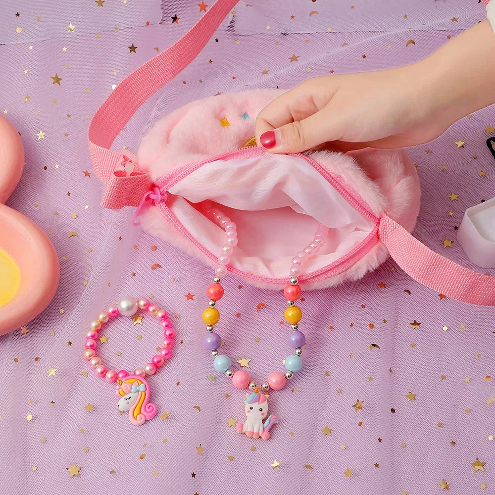 Heart shaped  Shoulder Bag Unicorn Cartoon Plush Love Crossbody Bag Kindergarten Girls' Candy Storage Bag