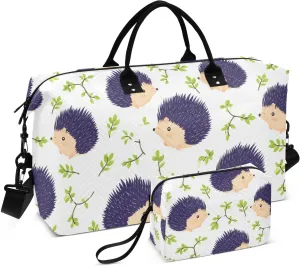 Hedgehog Leaves Branch White Sports Gym Bag for Women Men Travel Duffel Bag Weekend Overnight Carry on Bag with Toiletry Bag Training Handbag for Swimming Yoga Workout Hospital Plane