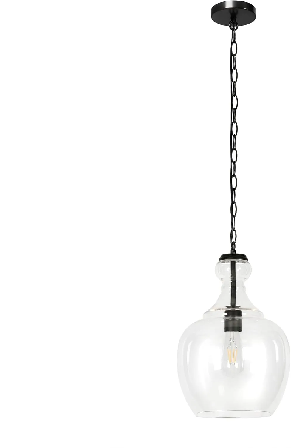 Henn&Hart 11" Wide Pendant with Glass Shade in Blackened Bronze/Clear, Pendant, Flush Mount Ceiling Light Fixture for Kitchen, Living Room
