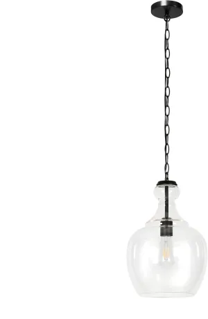 Henn&Hart 11" Wide Pendant with Glass Shade in Blackened Bronze/Clear, Pendant, Flush Mount Ceiling Light Fixture for Kitchen, Living Room