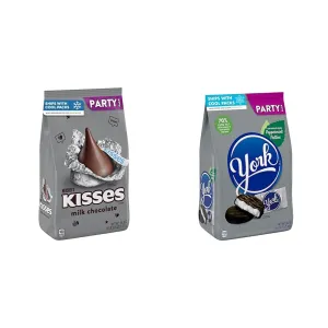 HERSHEY'S Milk Chocolate KISSES Party Bag, 35.8 oz & YORK Peppermint Pattie Miniatures Party Bag, 35.2 oz