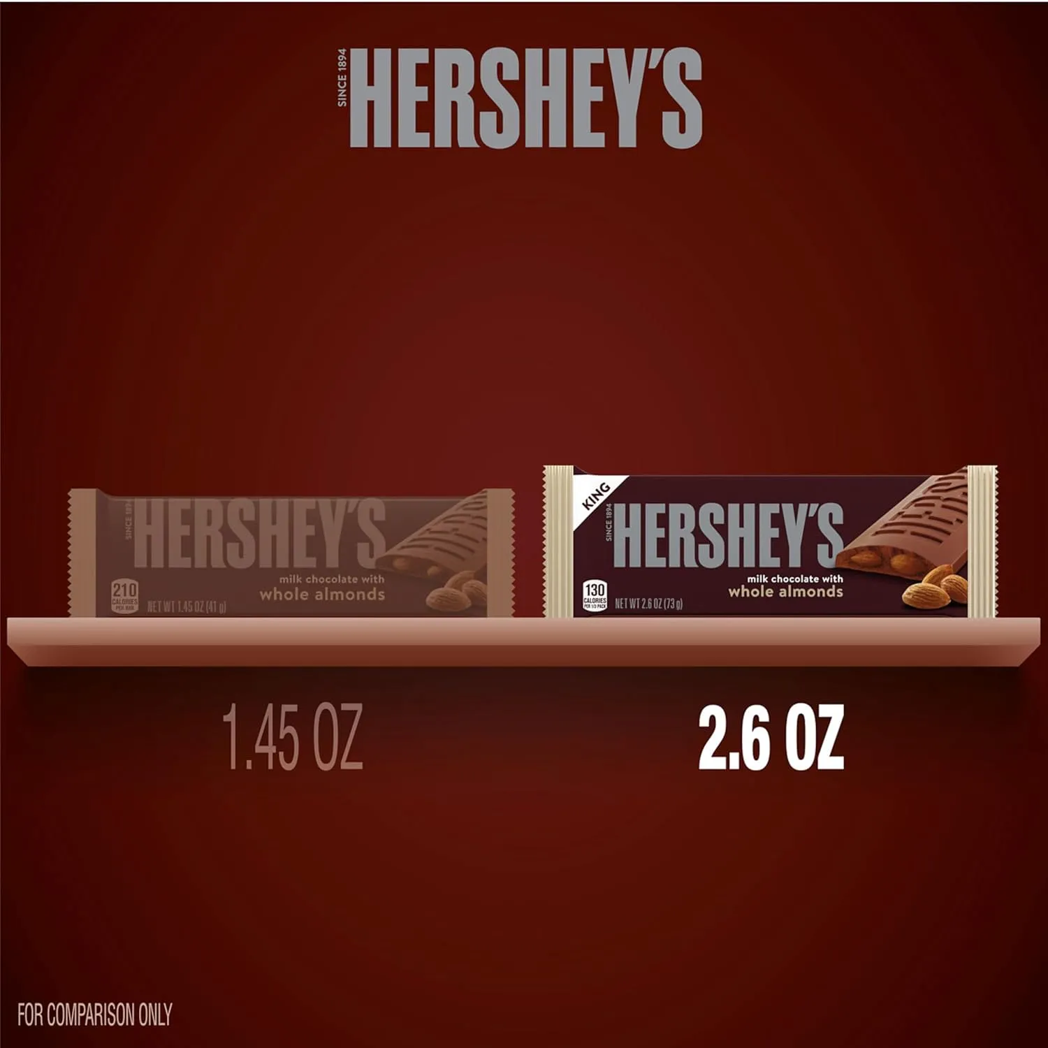 HERSHEY'S Milk Chocolate with Whole Almonds Candy Bars, 2.6 oz (18 Count)