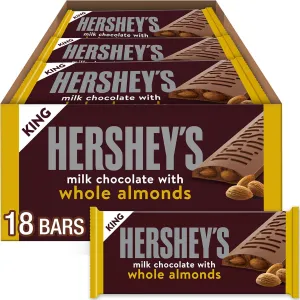 HERSHEY'S Milk Chocolate with Whole Almonds Candy Bars, 2.6 oz (18 Count)