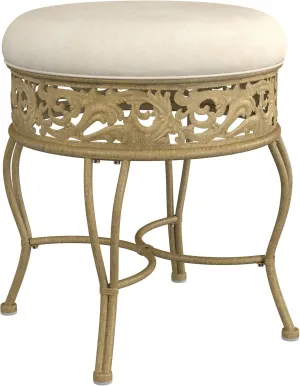 Hillsdale, Villa III Backless Metal Vanity Stool with Ornate Lattice Detailing, Antique Beige