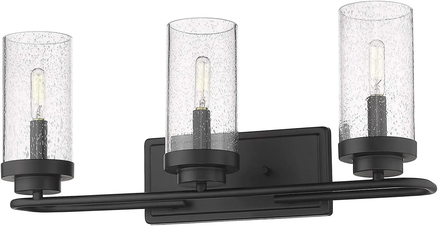 Holden 3 Light Bath Vanity Matte Black with Seeded Glass