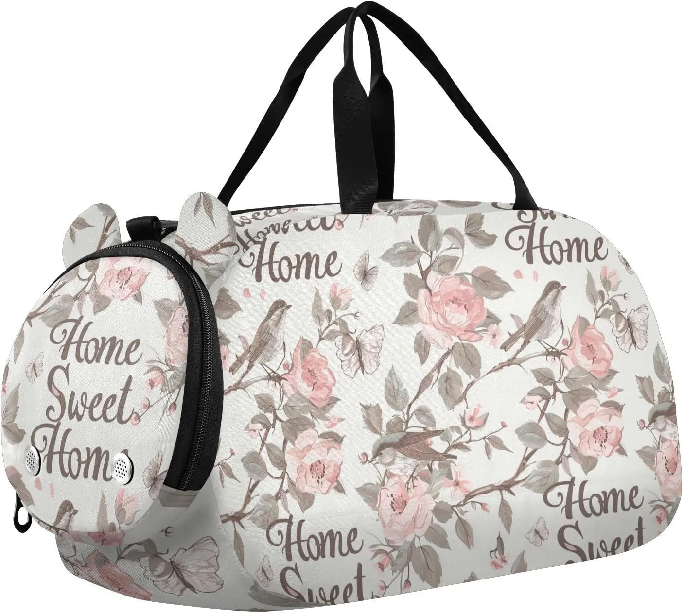 Home Sweet Home William Morris Style Flower Bird Peach Duffel Bag with Shoes Compartment Large Capacity Weekend Travel Bag for Boys and Girls bulto de