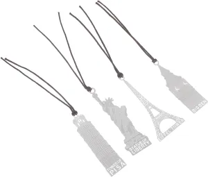 Homoyoyo 4pcs Architecture Bookmarks Metal Book Marks for Reading Decorative Metal Page Markers Lanyard Elegant Bookmarks for Books Decor