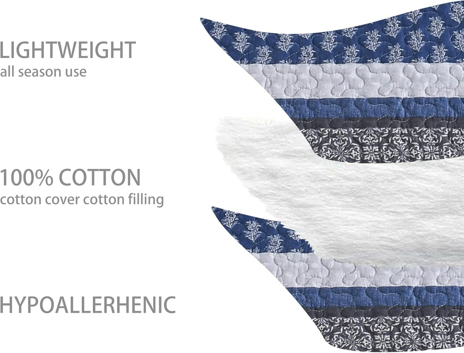 Homzard Quilt Bedding Set Queen Size - 100% Cotton Comforters Set Queen Size,Gray Blue Quilts Bedspread for The Bed, Farmhouse Lightweight Bedding (90 * 98 Inch) and 2 Pillow Shams All Season