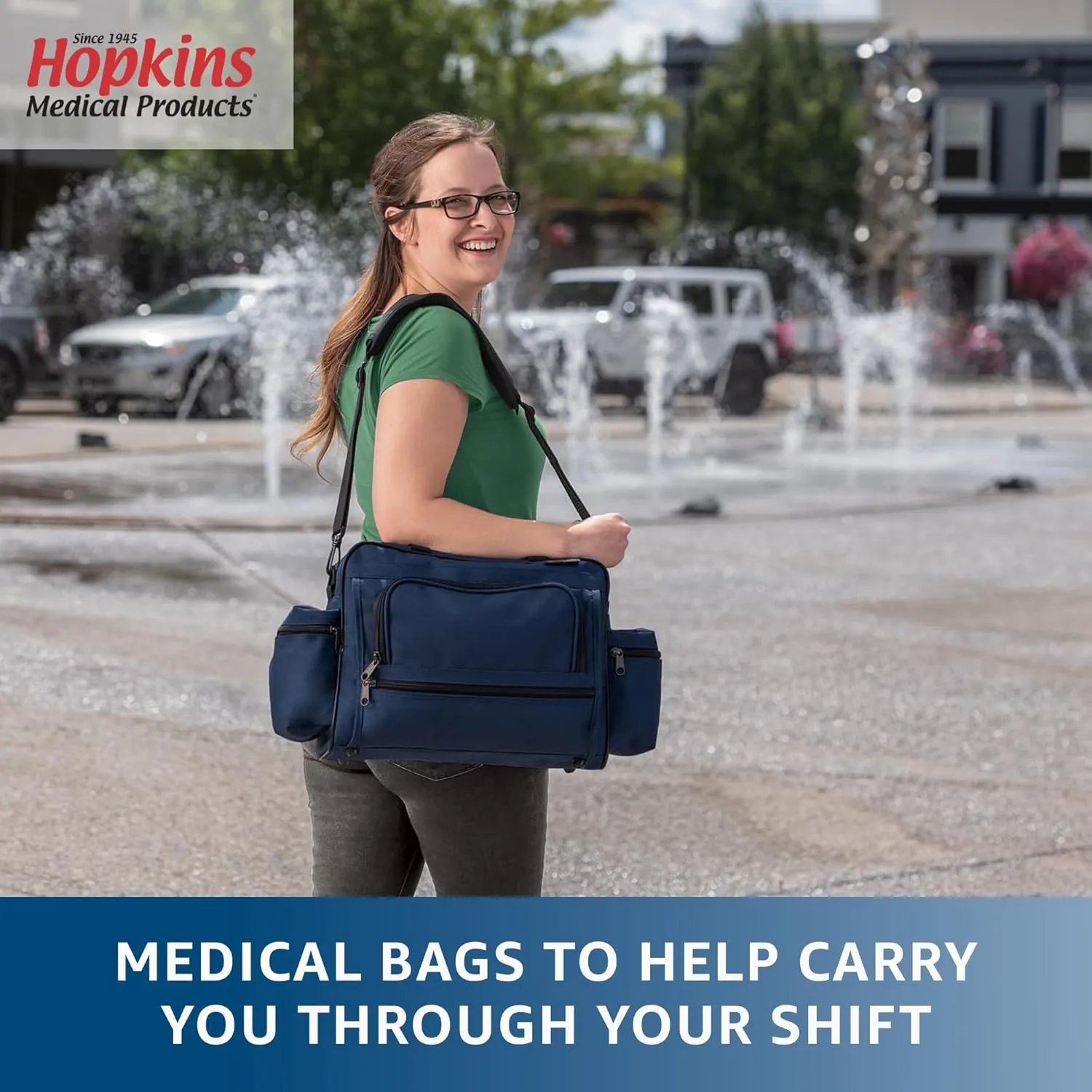 Hopkins Medical Products Mark V Shoulder Bag, HIPAA Compliant Lockable Zippers for Security, Adjustable Straps and Reinforced Bottom, Fold-Down Compartment for Easy Access, 13x11.25x7.5 inch, Black