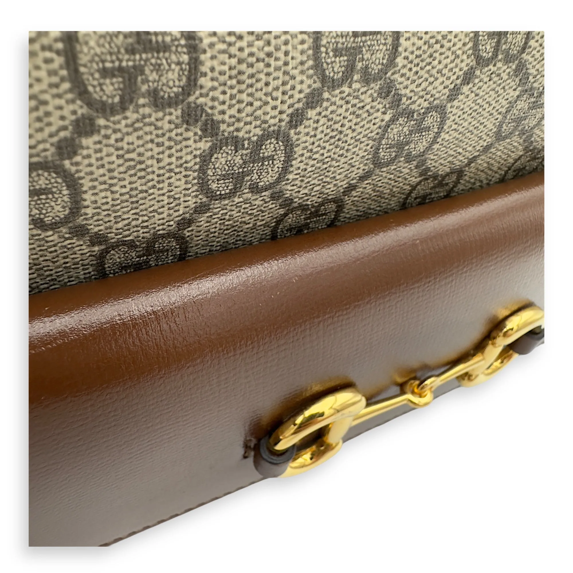 Horsebit 1955 Crossbody Bag Grey in Coated Canvas, Gold hardware