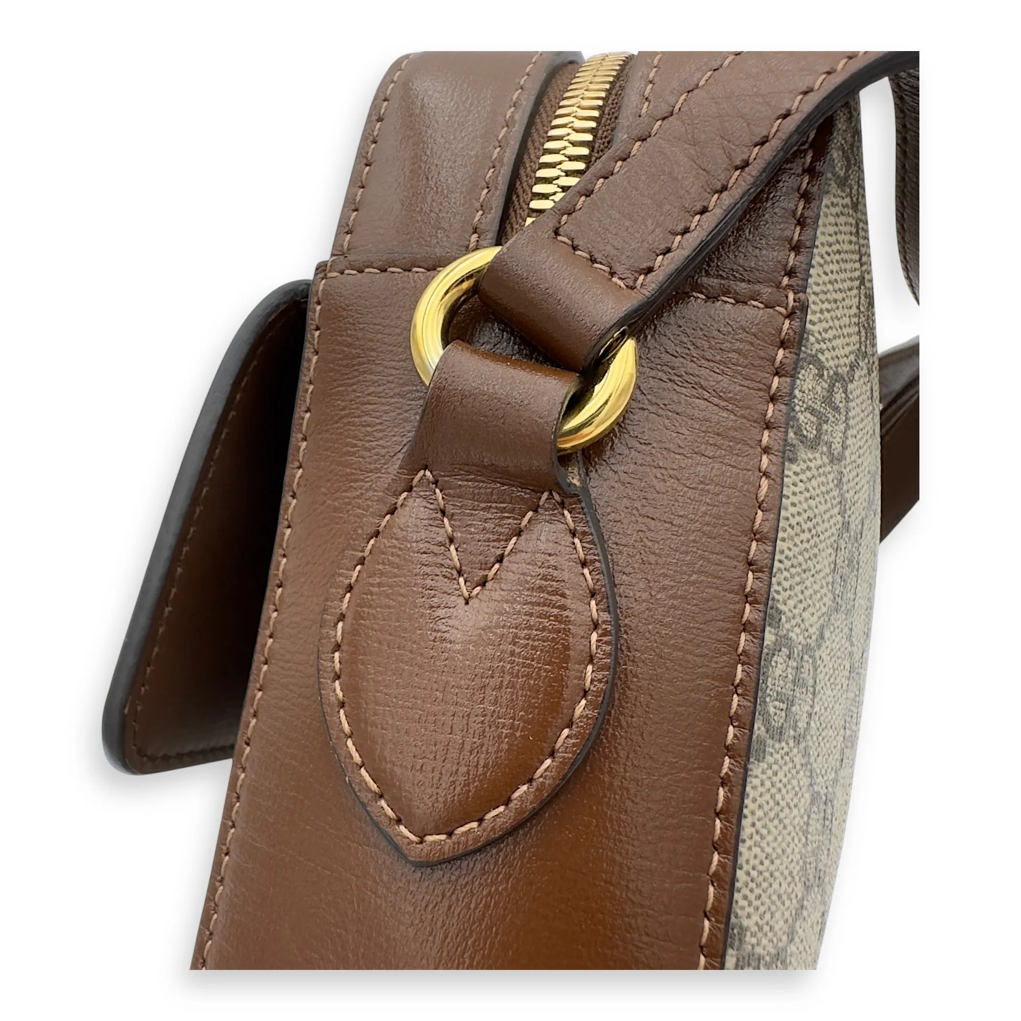 Horsebit 1955 Crossbody Bag Grey in Coated Canvas, Gold hardware