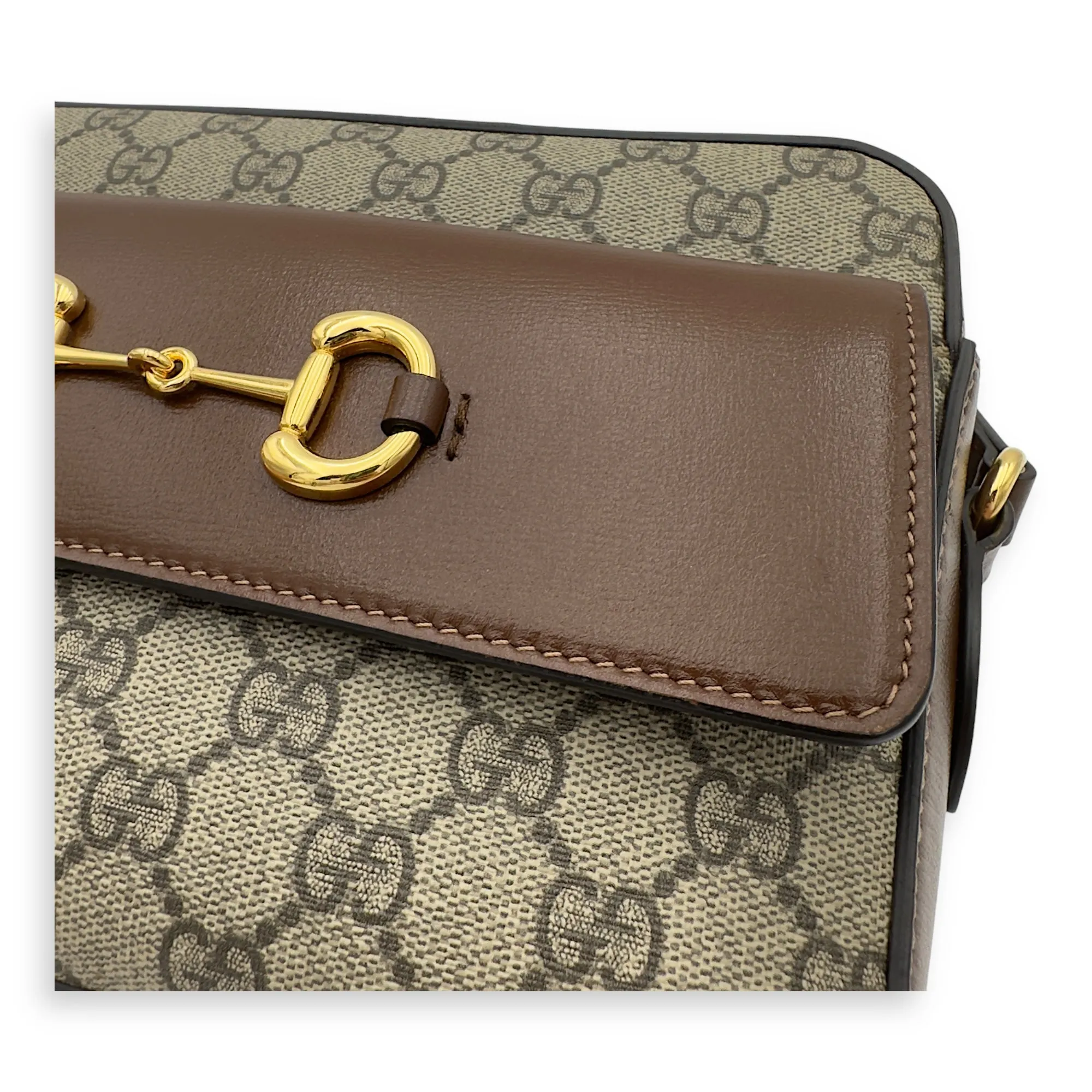 Horsebit 1955 Crossbody Bag Grey in Coated Canvas, Gold hardware