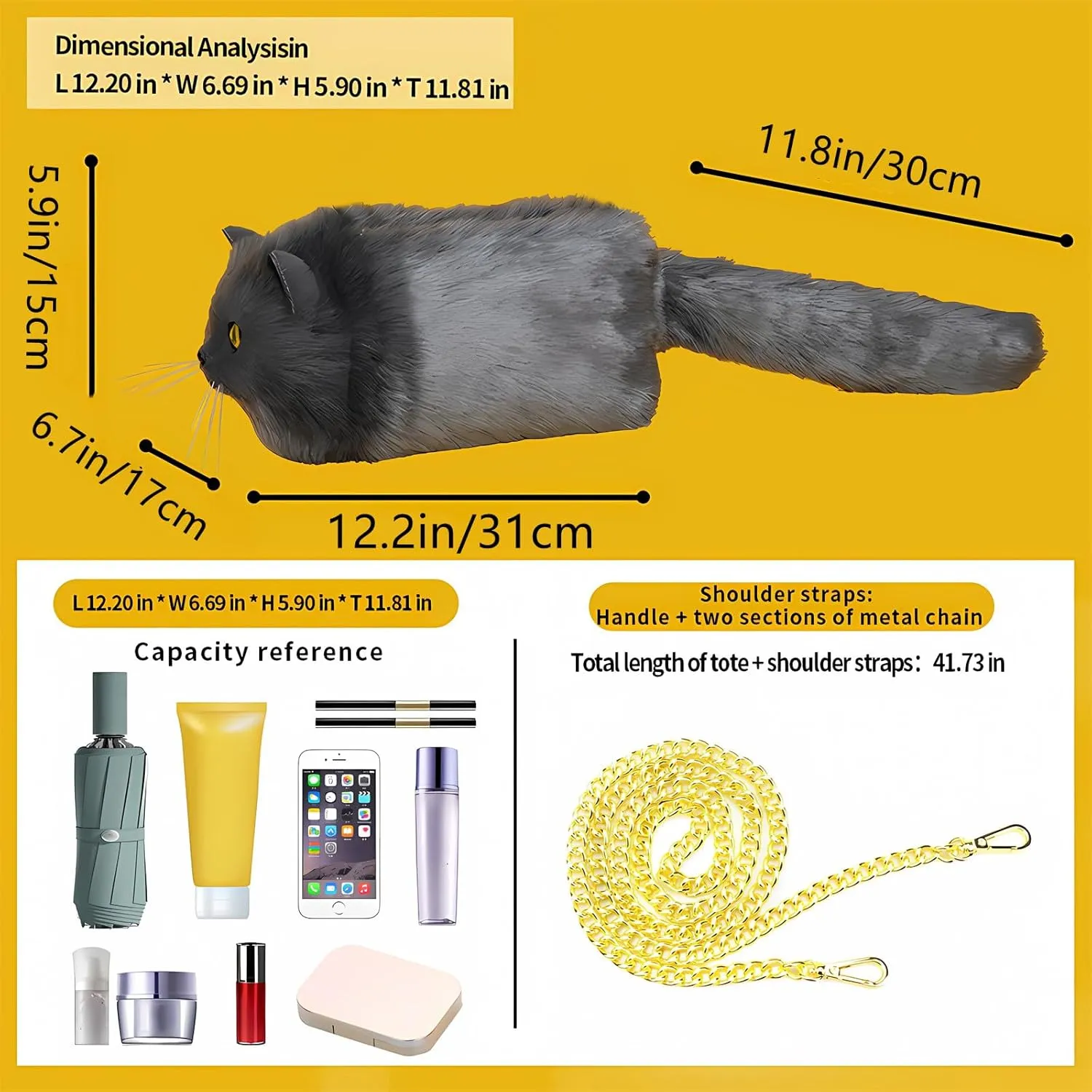 HUIJUFU Realistic Puffy Plush Cat Shaped Crossbody Handbag for Women