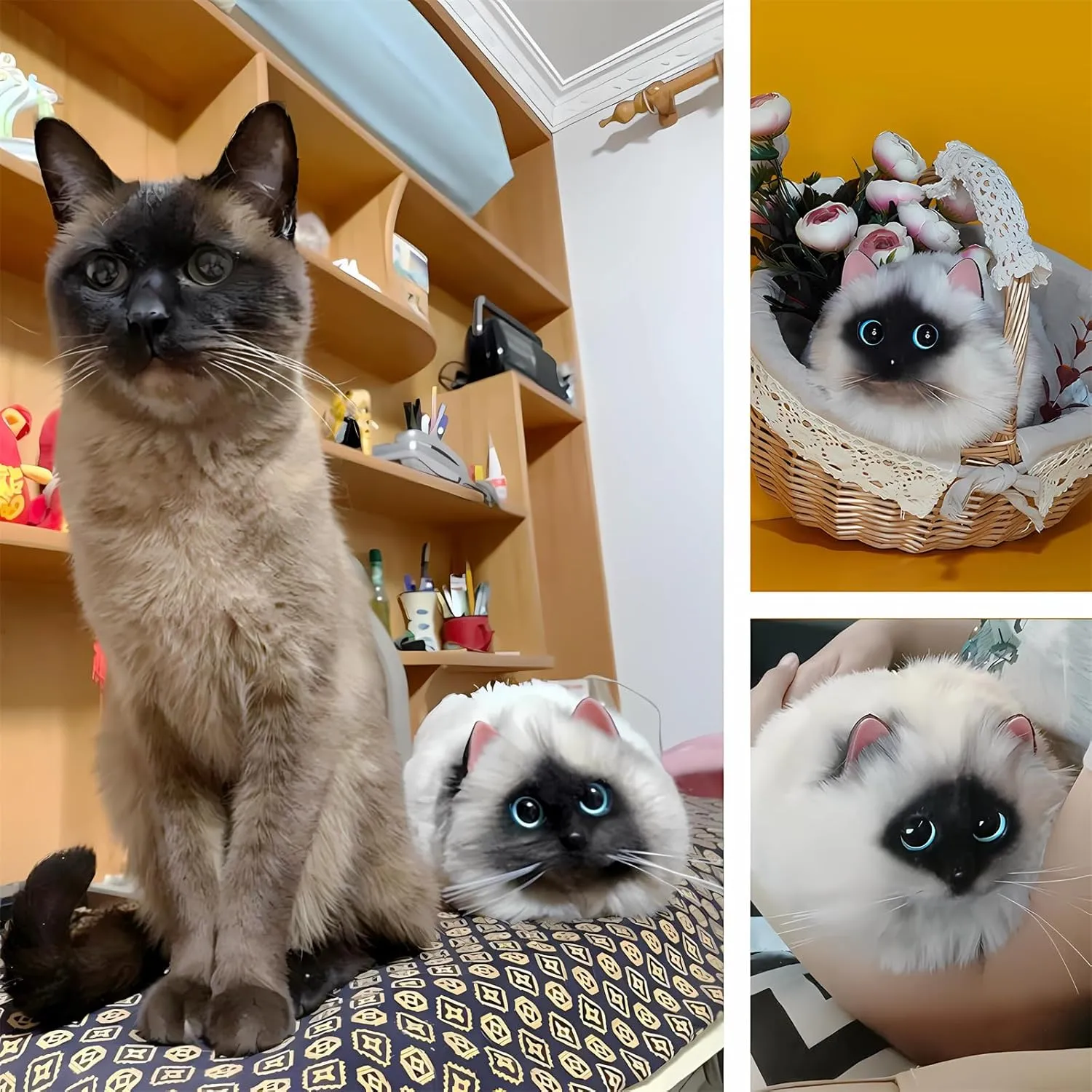 HUIJUFU Realistic Puffy Plush Cat Shaped Crossbody Handbag for Women