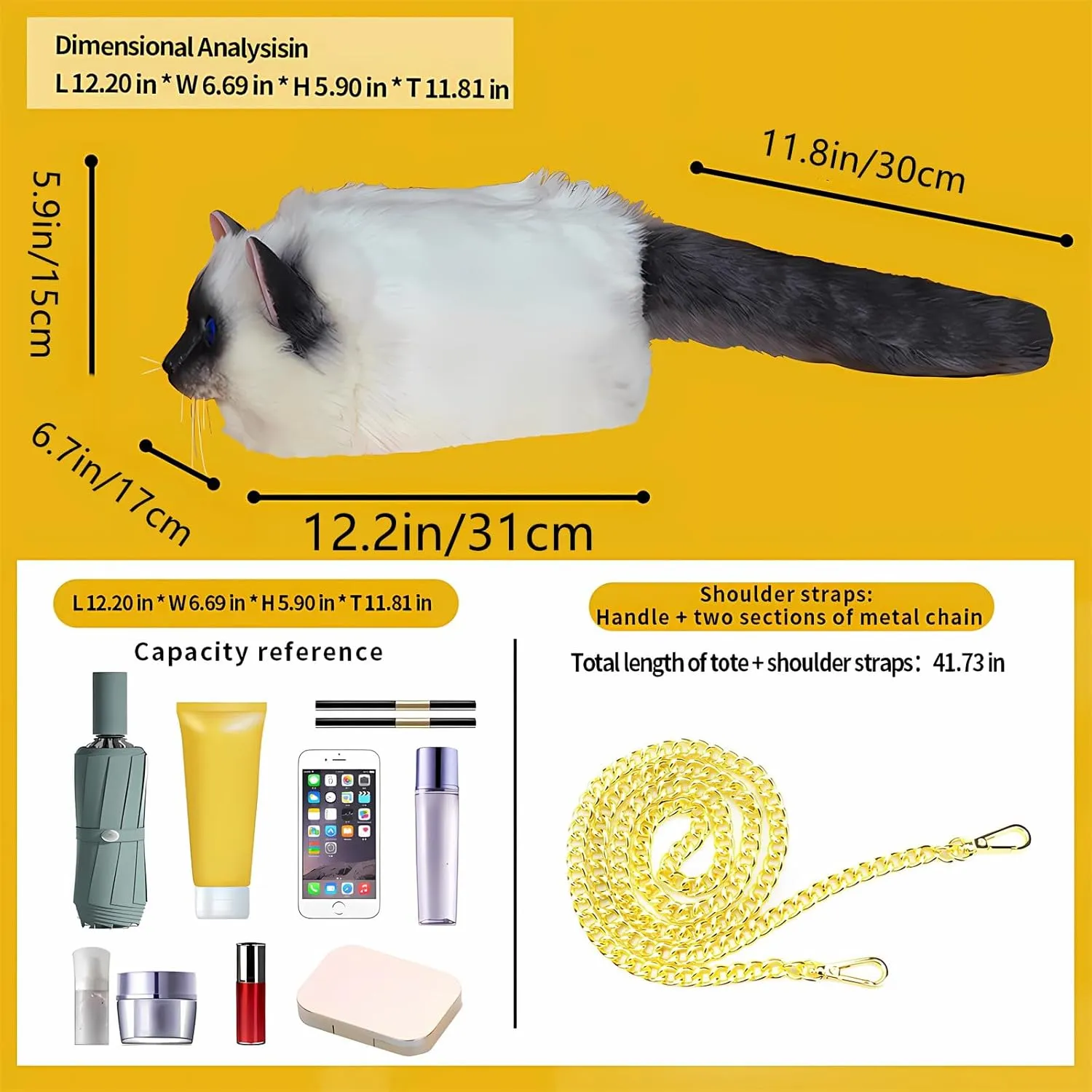 HUIJUFU Realistic Puffy Plush Cat Shaped Crossbody Handbag for Women