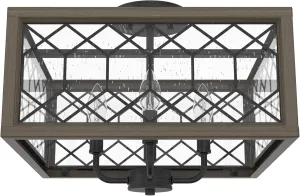 Hunter - Chevron 4-light Rustic Iron, Large Flush Mount Light, Dimmable, Casual Style, Rectangle Shaped, for Bedrooms, Kitchens, Dining, Living Rooms - 19377