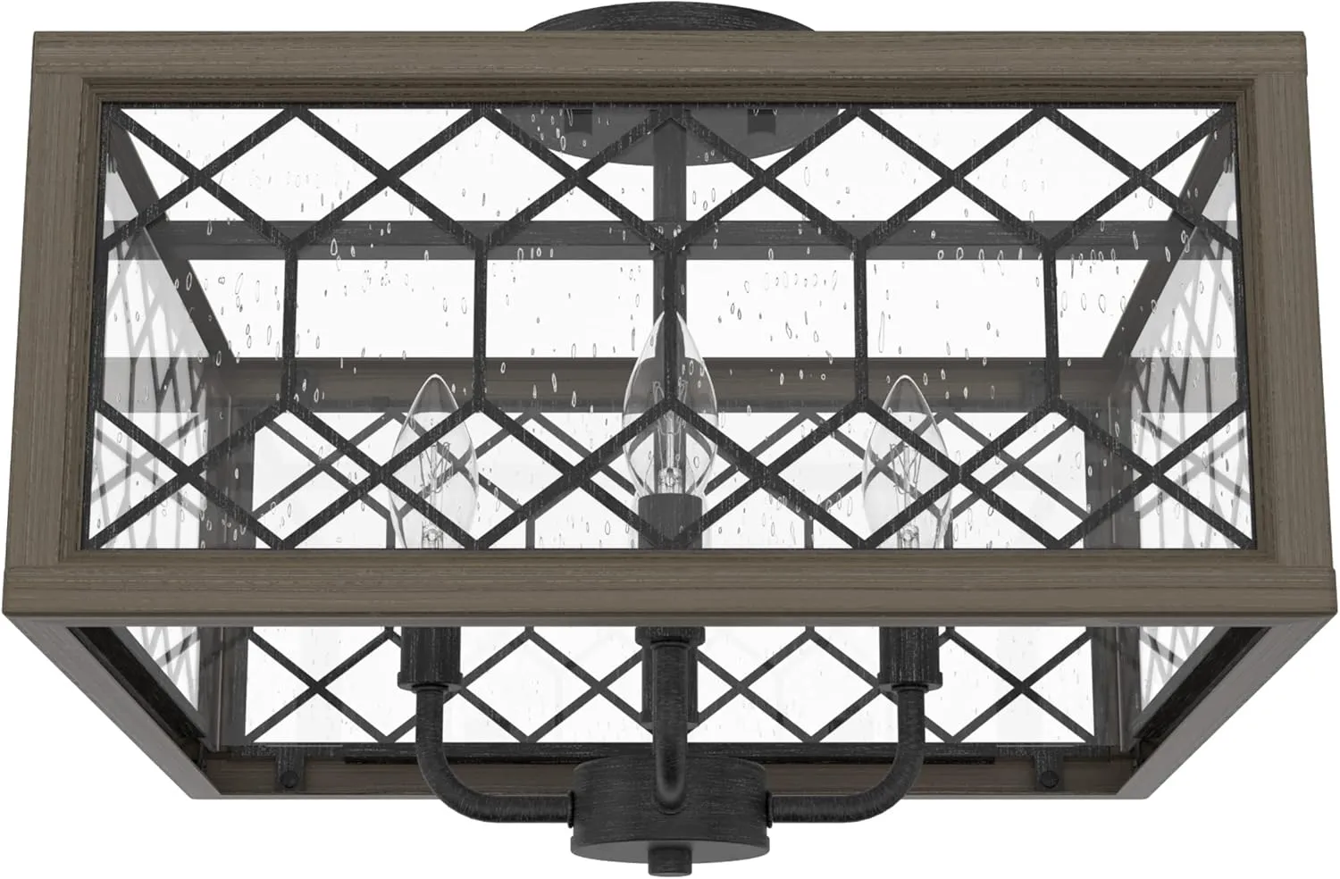 Hunter - Chevron 4-light Rustic Iron, Large Flush Mount Light, Dimmable, Casual Style, Rectangle Shaped, for Bedrooms, Kitchens, Dining, Living Rooms - 19377