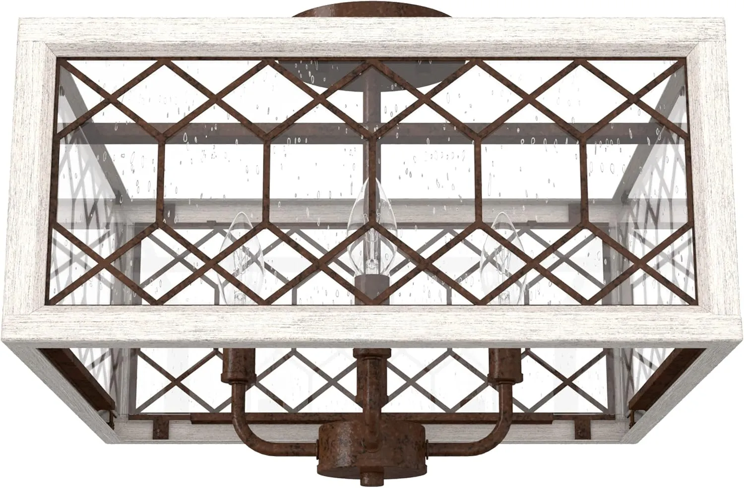 Hunter - Chevron 4-Light Textured Rust, Large Flush Mount Light, Dimmable, Casual Style, Rectangle Shaped, for Bedrooms, Kitchens, Dining, Living Rooms - 19378