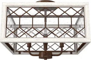 Hunter - Chevron 4-Light Textured Rust, Large Flush Mount Light, Dimmable, Casual Style, Rectangle Shaped, for Bedrooms, Kitchens, Dining, Living Rooms - 19378