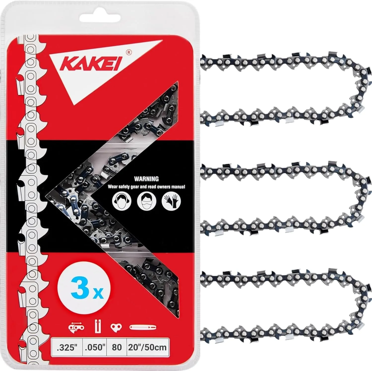 Husqvarna Chainsaw Chain 20 Inch .325" Pitch .050" Gauge 80 Drive Links Fits Husqvarna 450 (Rancher), 545 (Rancher), 550 (XP), Craftsman, Jonsered (3 Chains)