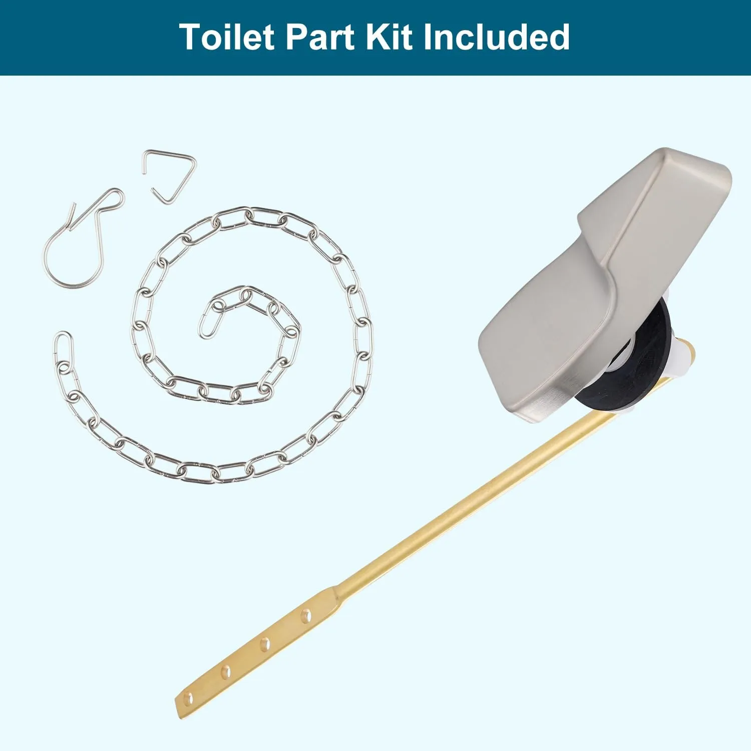 Hygie Rinse Front Mount Metal Toilet Handle Replacement Kit Compatible with American Standard/Mansfield/Gerber Toilet, Toilet Tank Flusher Lever with Flapper Chain, Brushed Nickel