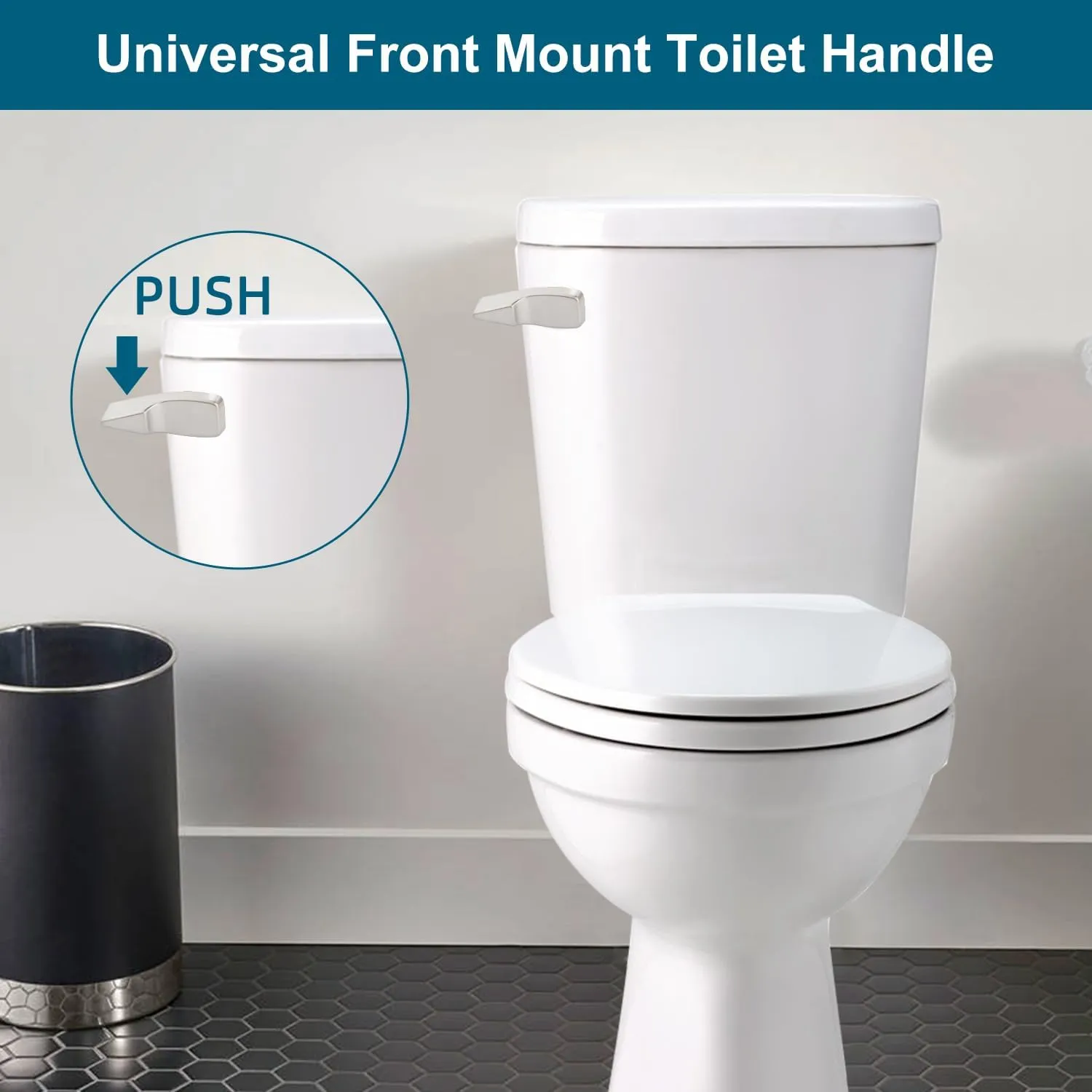 Hygie Rinse Front Mount Metal Toilet Handle Replacement Kit Compatible with American Standard/Mansfield/Gerber Toilet, Toilet Tank Flusher Lever with Flapper Chain, Brushed Nickel