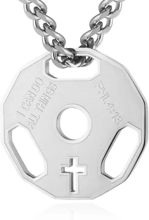 HZMAN Mens Fashion Stainless Steel Fitness Gym Dumbbell Weight Plate Barbell Chain Pendant Necklace