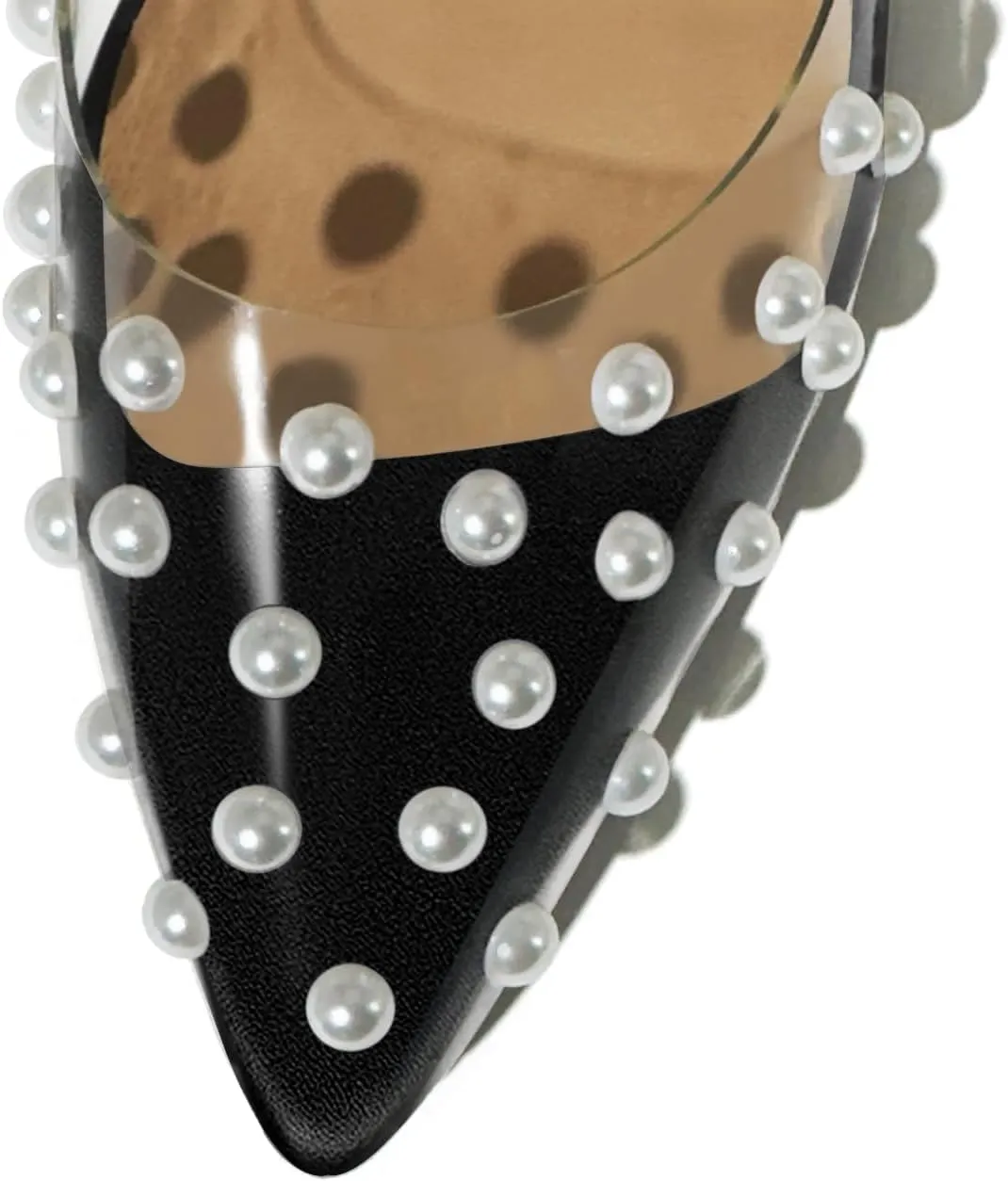iadore Women's Pumps,11cm Pointed Toe Women High Heel Shoes Fashion Pearl Studded PVC Clear Heels Party Dress Pump Shoes