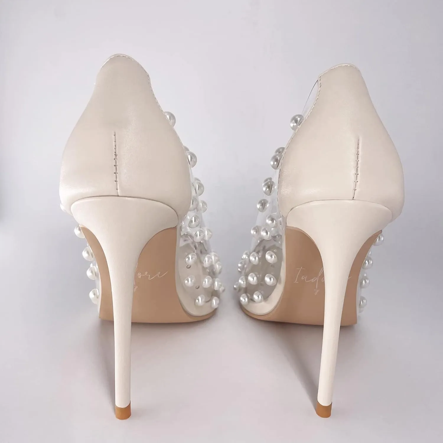 iadore Women's Pumps,11cm Pointed Toe Women High Heel Shoes Fashion Pearl Studded PVC Clear Heels Party Dress Pump Shoes
