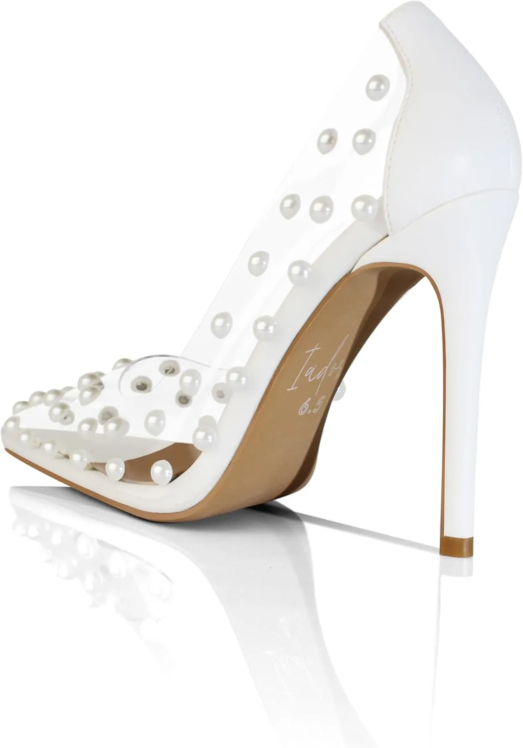 iadore Women's Pumps,11cm Pointed Toe Women High Heel Shoes Fashion Pearl Studded PVC Clear Heels Party Dress Pump Shoes